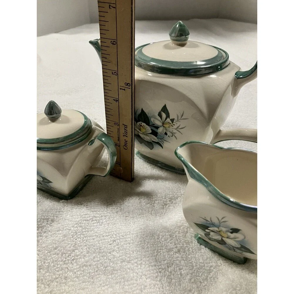 Vintage Iridescent Flower Tea Pot W/Creamer And Sugar Bowl - Made In England